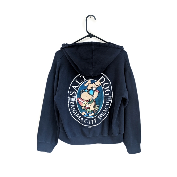Vintage 90s Salty Dog Panama City Beach Surf Shop Zip Up Hoodie - Picture 2 of 11